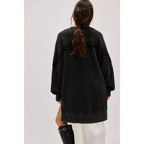 Free People Taylor Sweatshirt Tunic Top Oversized Solid Slouchy Cotton XS 277468 - Picture 4 of 9